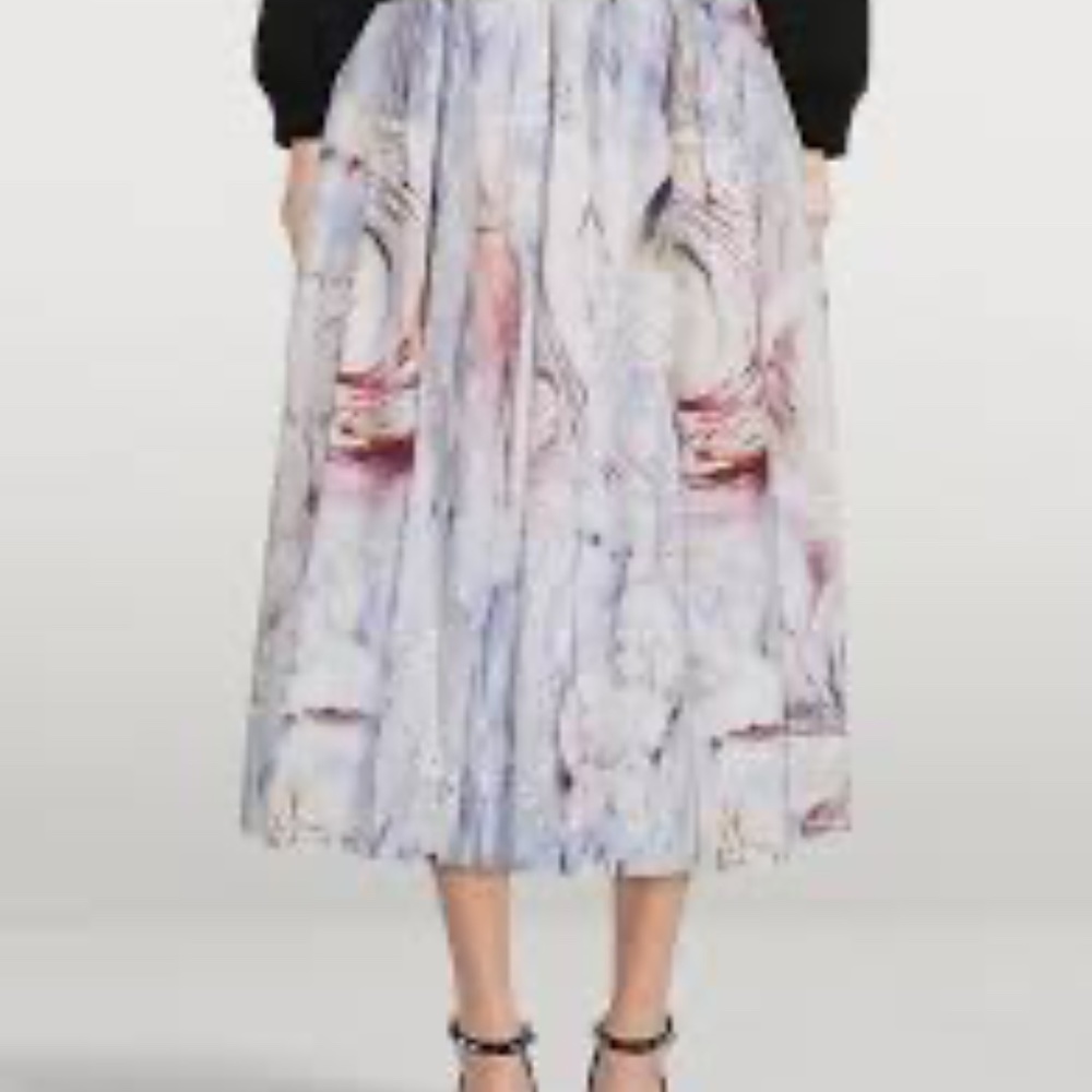 NWT Alexander McQueen Pleated Printed Faille MIDI Cotton Skirt - Picture 4 of 5